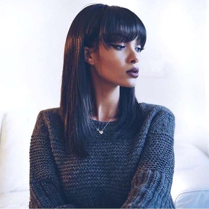 human hair bob lace wig with bangs 