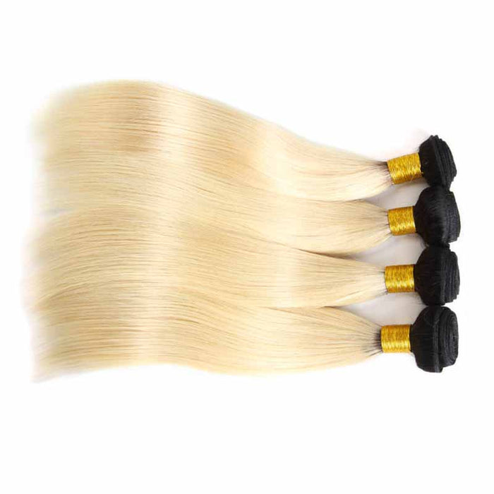 Dark Roots Blonde Hair Bundles Straight 4pc Deal for African American