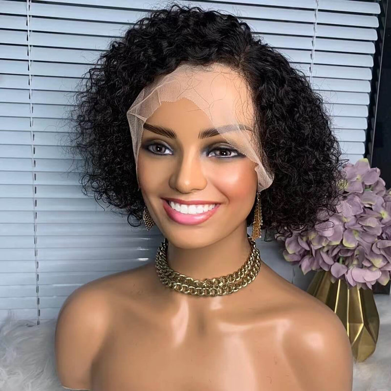 human hair curly bob wig with side part for black Women