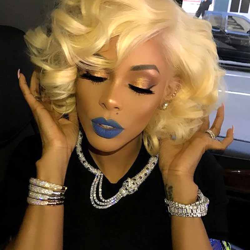 human hair pixie cut lace wig blonde for African American