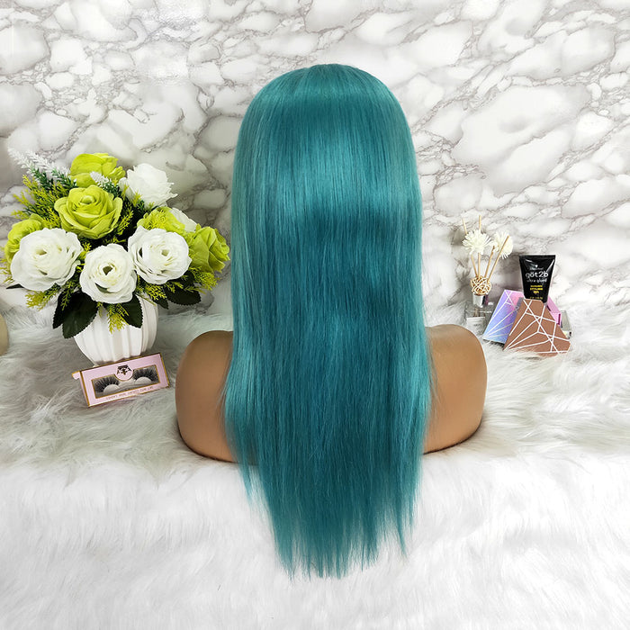 #LIGHT BLUE straight human hair wig lace frontal for black women