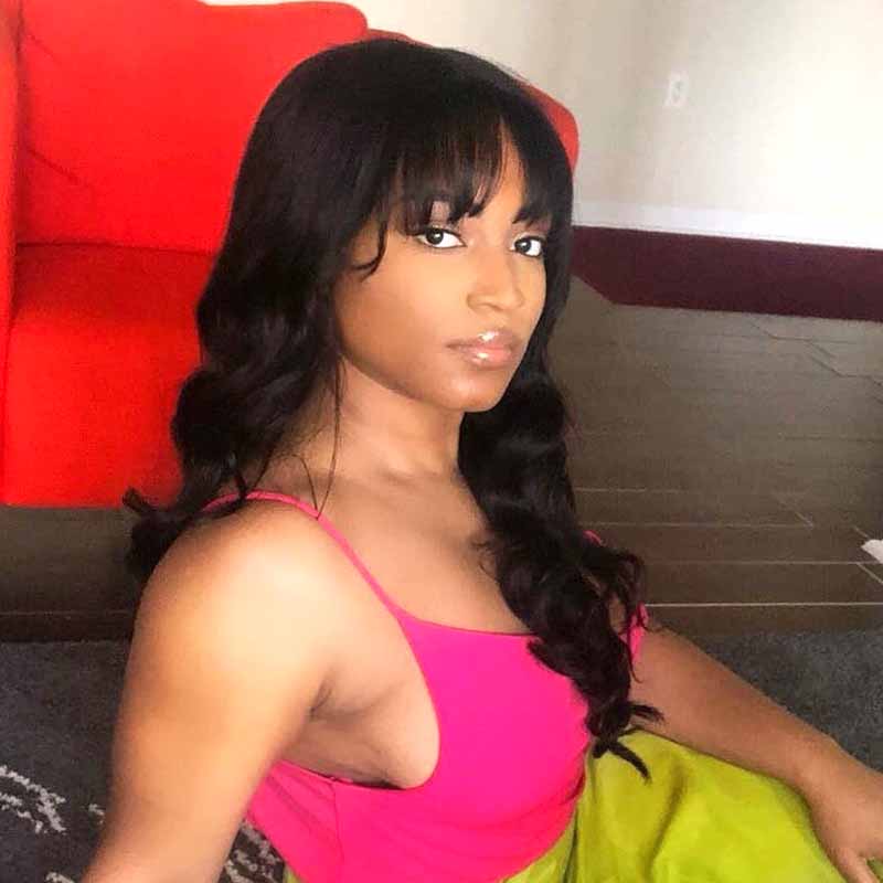 Brazilian Human Hair Loose loose Lace Wig With bangs For Black Women