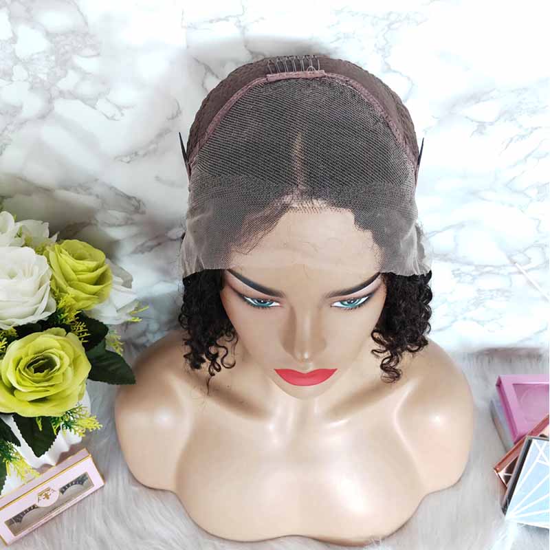 middle part short curly bob lace wig Brazilian human hair