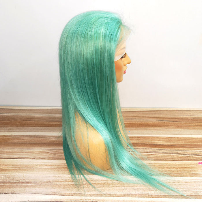New Mint Green Color human hair wig for African American