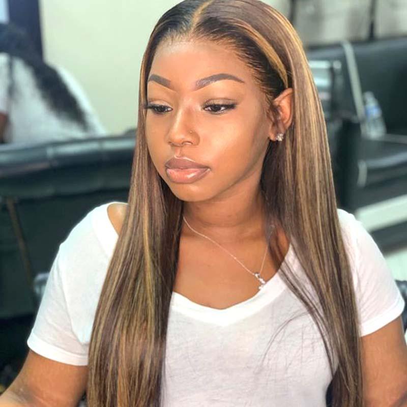Mix Color Highlight Camel Brown Lace Front Wigs Straight for African American
