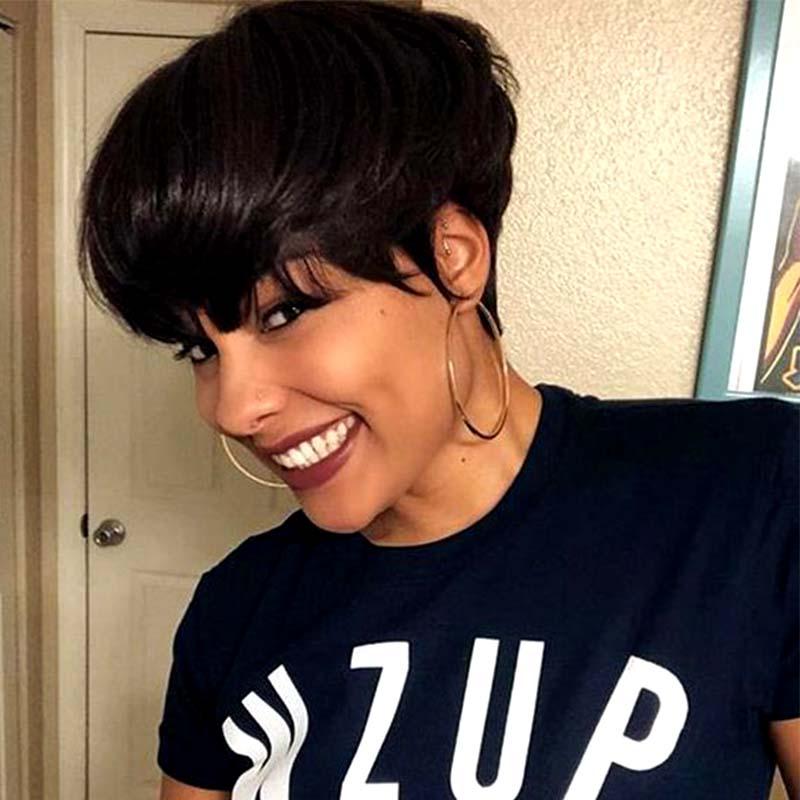Black Short Straight Pixie Cut Lace Wig Human Hair Surprisehair