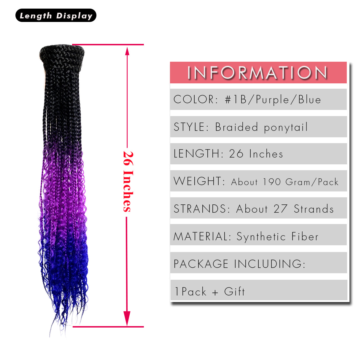 Ombre Braided Ponytail Drawstring Box curly Braid Ponytail Extension ...