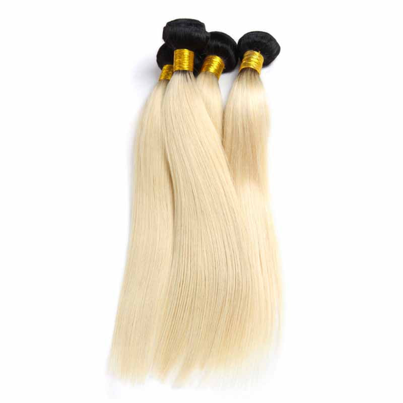 Dark Roots Blonde Hair Bundles Straight 4pc Deal for African American