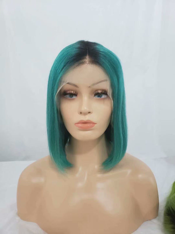 ombre green lace front wig human hair 