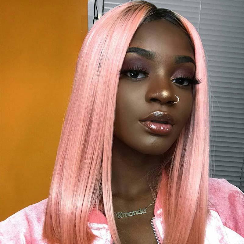 ombre pink bob lace wig human hair