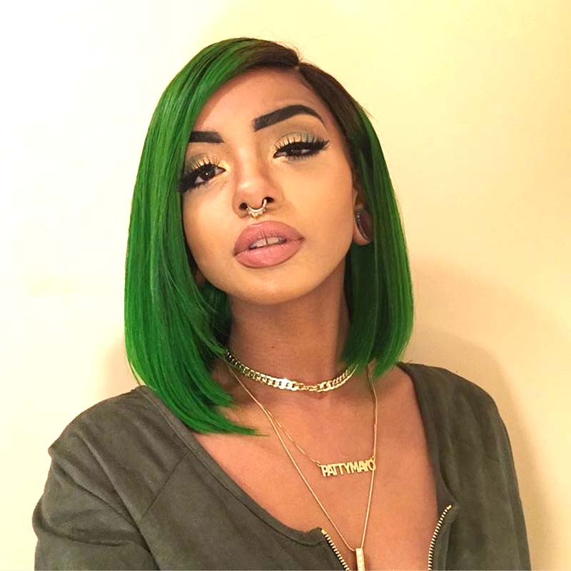 Ombre Green Bob Wig lace front Human Hair 180% Density Surprisehair
