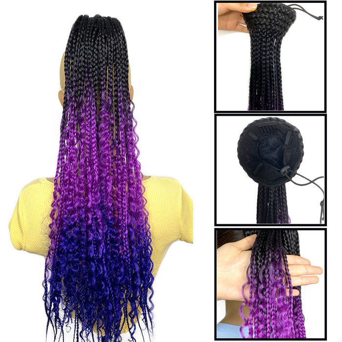 Purple Ombre Braided Ponytail Drawstring Box curly Braid Ponytail Extension 