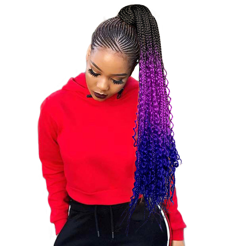 Ombre Braided Ponytail Drawstring Box curly Braid Ponytail Extension ...