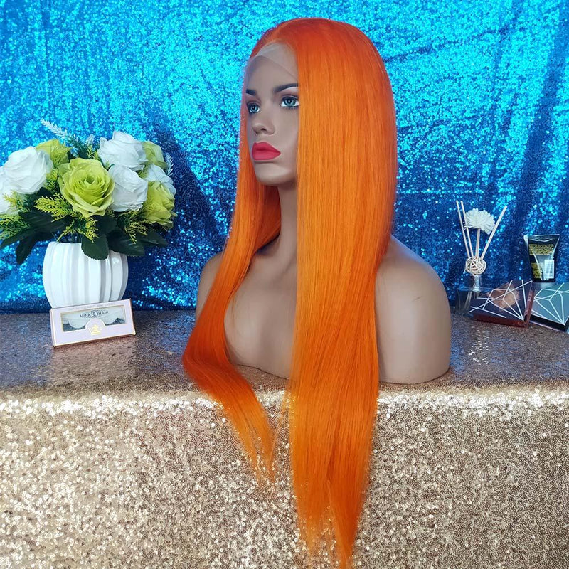 orange color lace frontal wig straight 