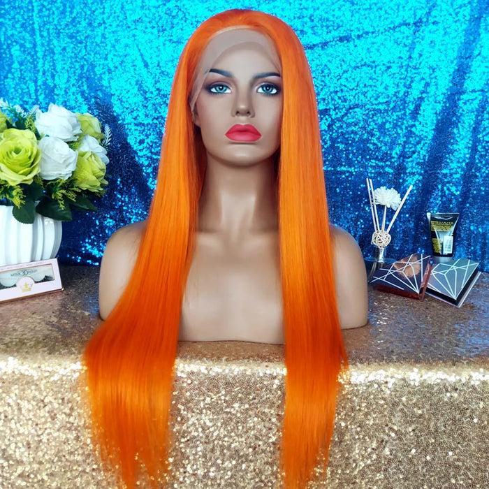orange color lace frontal wig 