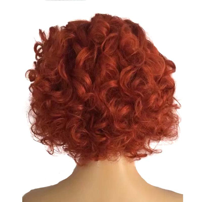orange color pixie cut human hair wig curly