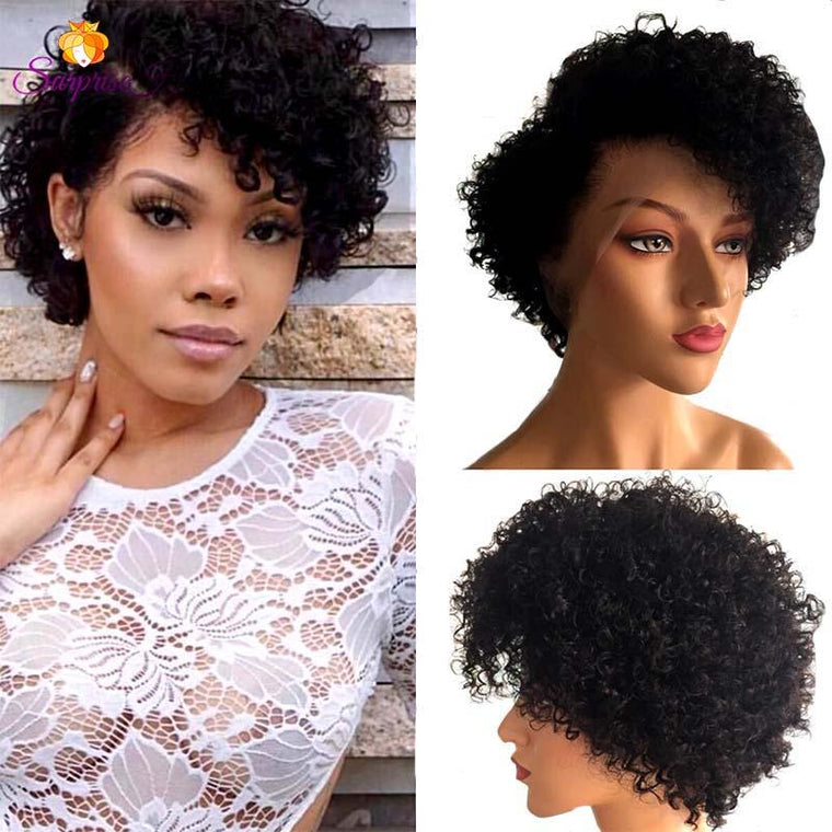 Curly Pixie Cut Wig Lace Frontal Human Hair Short Black Curly Wig