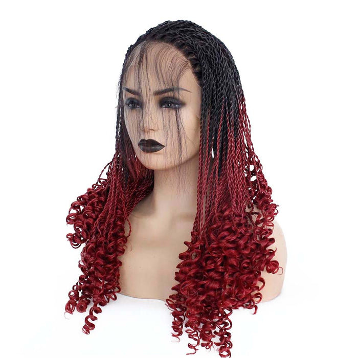 Ombre Red Braid Lace Wig For Black Women African American