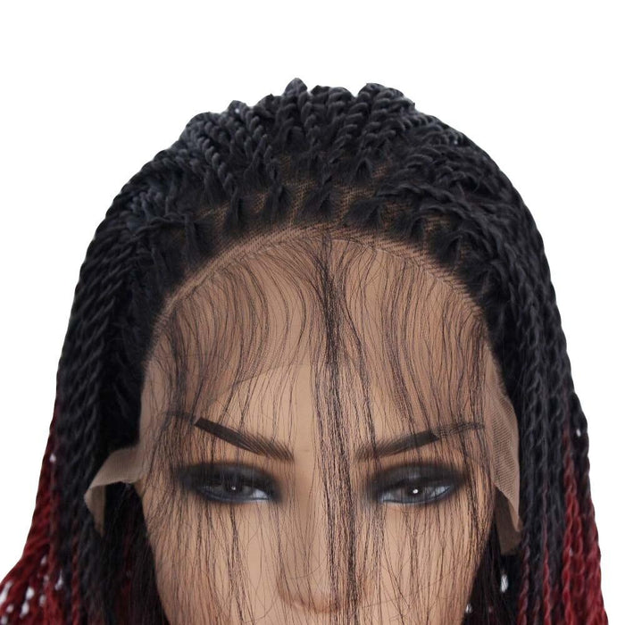 Ombre Red Braids Lace frontal Wig For Black Women