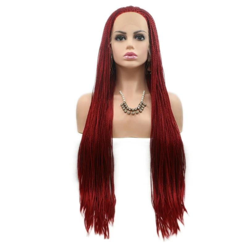 Long Ombre Red Box Braid Lace Frontal Wig For African American