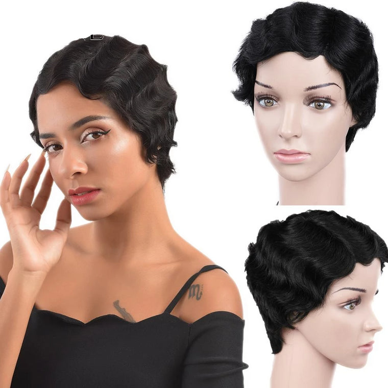 Short Finger Wave Wigs Brazilian Human Hair Wig for Black Women