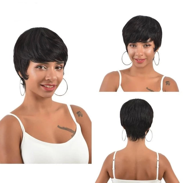 Short Bob Wig Brazilian Hair Pixie Cut Human Hair for African American –  SurpriseHair