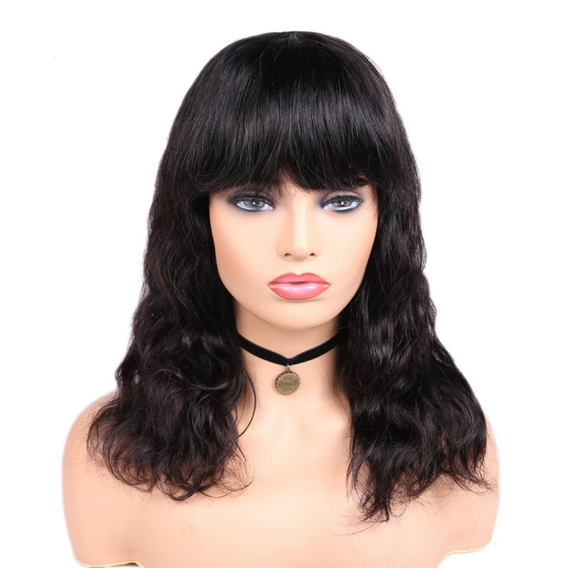 Wave Human Hair Wigs With Bangs 
