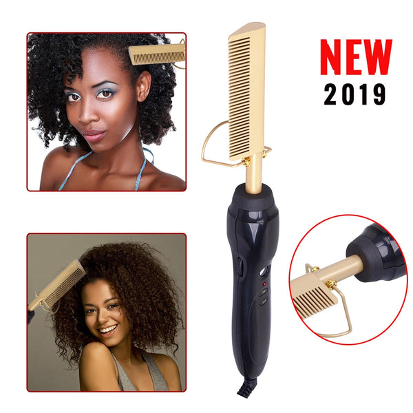Golden Electric Comb Hot Hair straightener Titanium Alloy