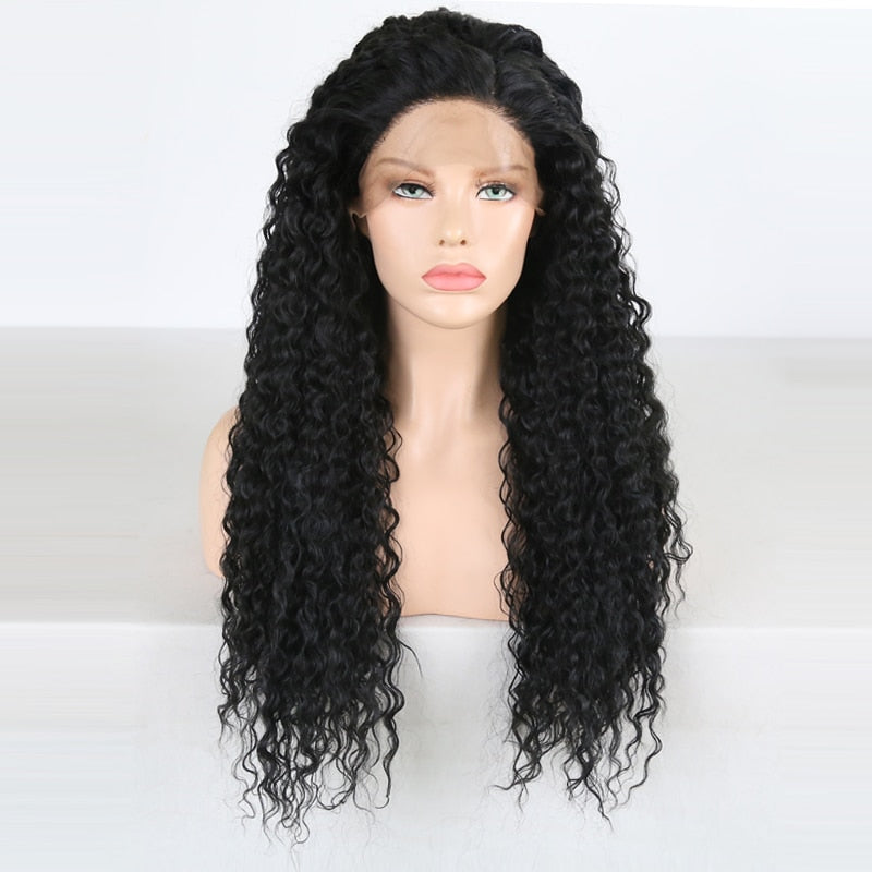 Black Natural wave synthetic lace frontal  Wigs with Baby Hair  for Black Women