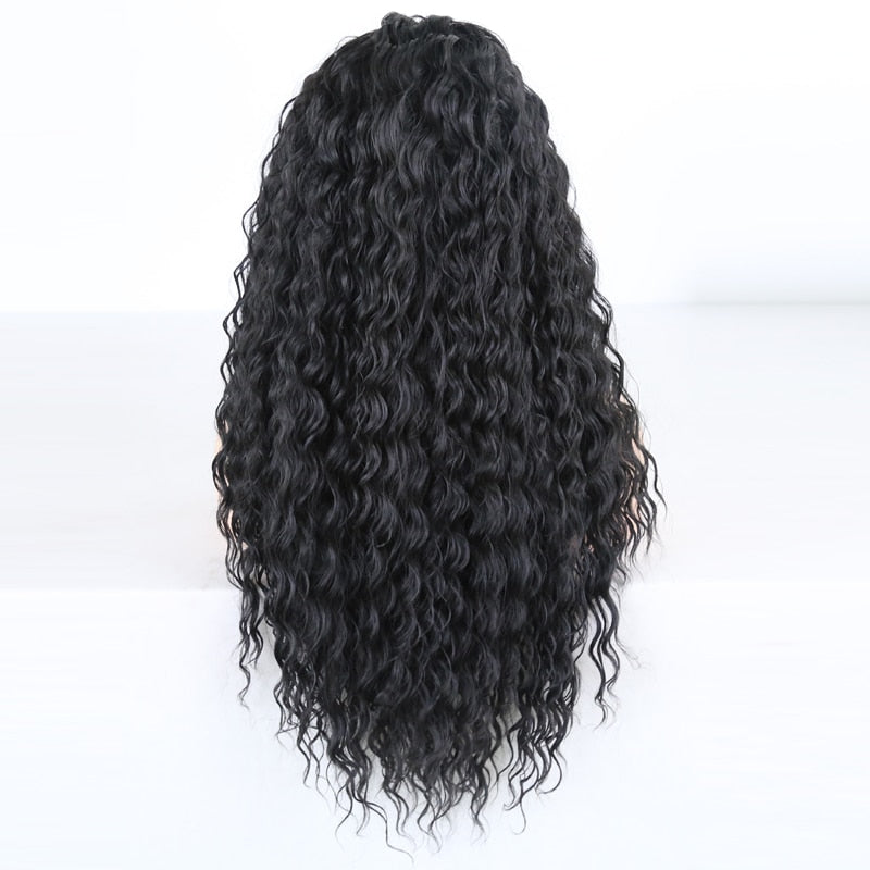 Black Natural wave synthetic lace frontal  Wigs with Baby Hair  for Black Women