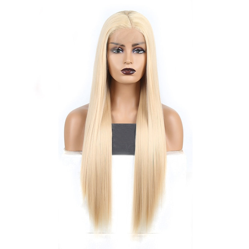 Long Blond Straight Synthetic Lace Front Wig Heat Resistant Wig For Women