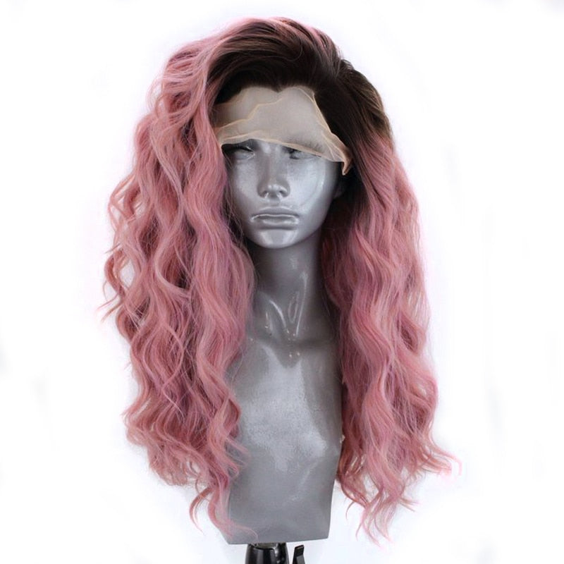 Ombre Pink Wave Synthetic Lace Front Wig Heat Resistant Fiber Wigs