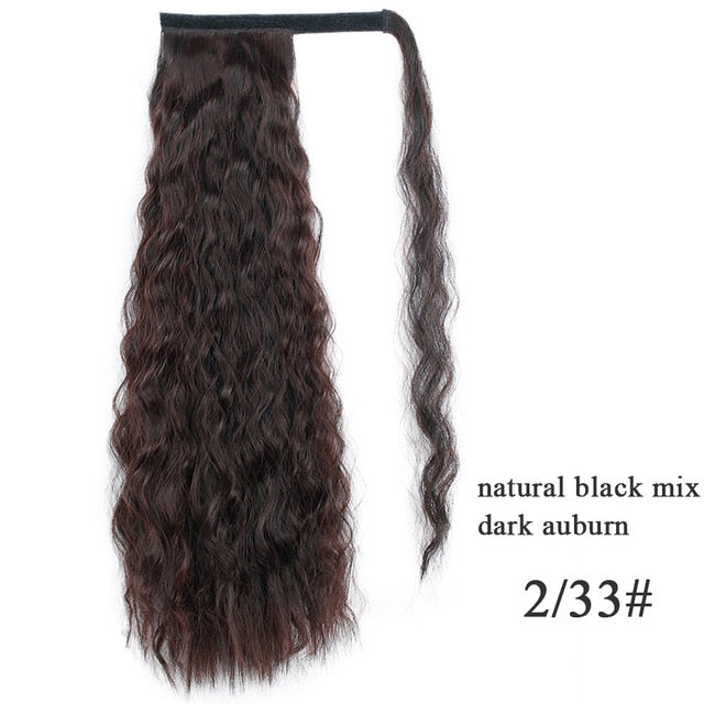 Natural Wavy Long Ponytail Synthetic Hairpiece Wrap on Clip Hair Extensions
