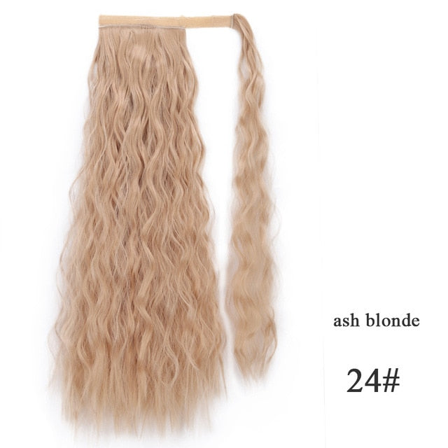 Natural Wavy Long Ponytail Synthetic Hairpiece Wrap on Clip Hair Extensions