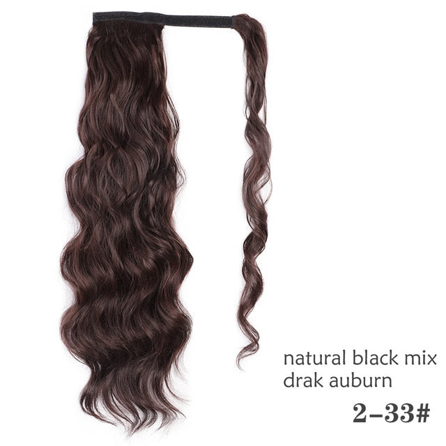 Natural Wavy Long Ponytail Synthetic Hairpiece Wrap on Clip Hair Extensions