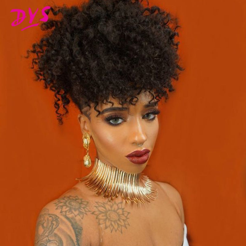 Afro Kinky Puff with Bang Drawstring ponytail Synthetic Hair Extension