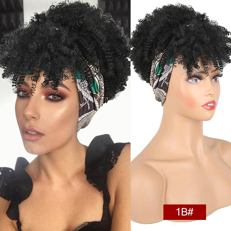 Natural Hair Puff with Bangs Drawstring Afro Kinky Puff with Headband