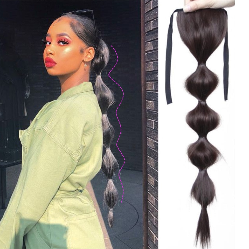 Lantern Bubble Ponytail Heat Resistant Clip in Drawstring PonyTail ...