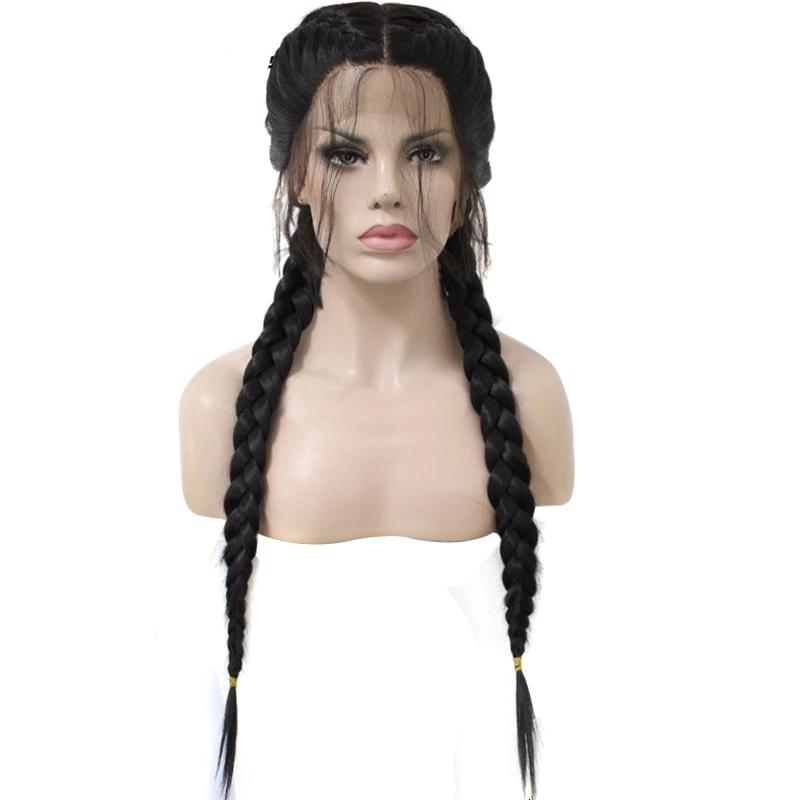 13x4 Long Double Braids Lace Front Wig for african American 