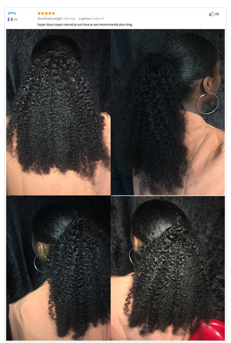 Brazilian Human Hair Kinky Curl Ponytail Drawstring Black Ponytail Extension
