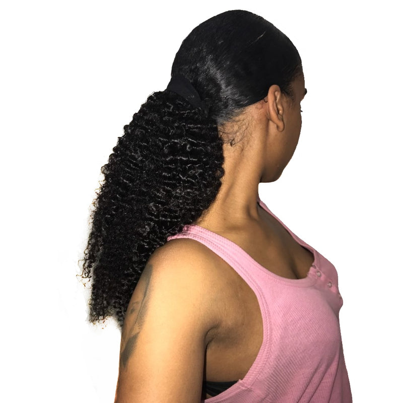 Brazilian Human Hair Kinky Curl Ponytail Drawstring Black Ponytail Extension