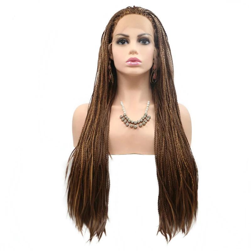 Lace Frontal Braided Wig - Wigs brown, , braided, long, synthetic hair