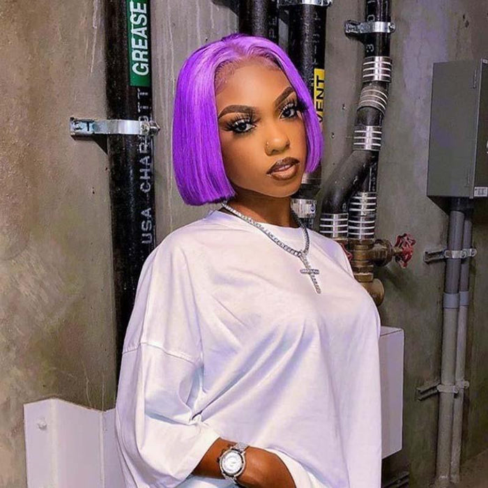 purple bob lace front wig for black women
