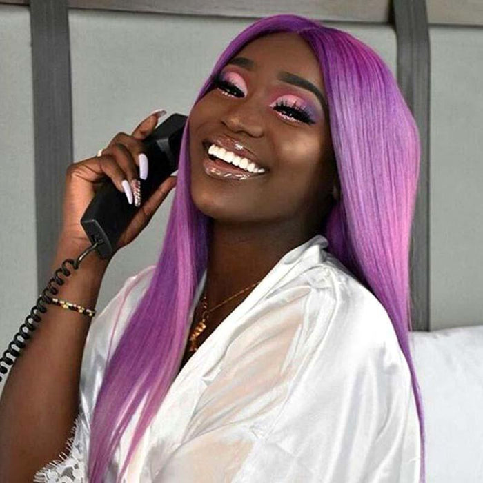 purple straight lace wig human hair  for black women