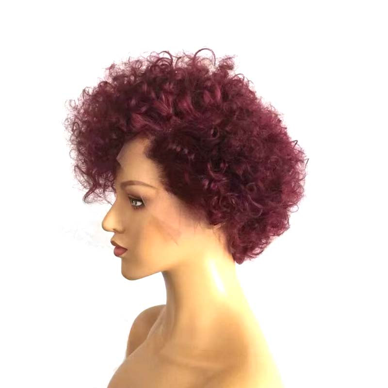 purple pixie cut lace frontal wig for black women