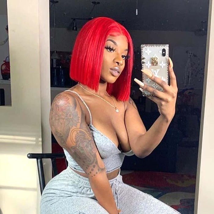 red bob lace wig human hair for black women