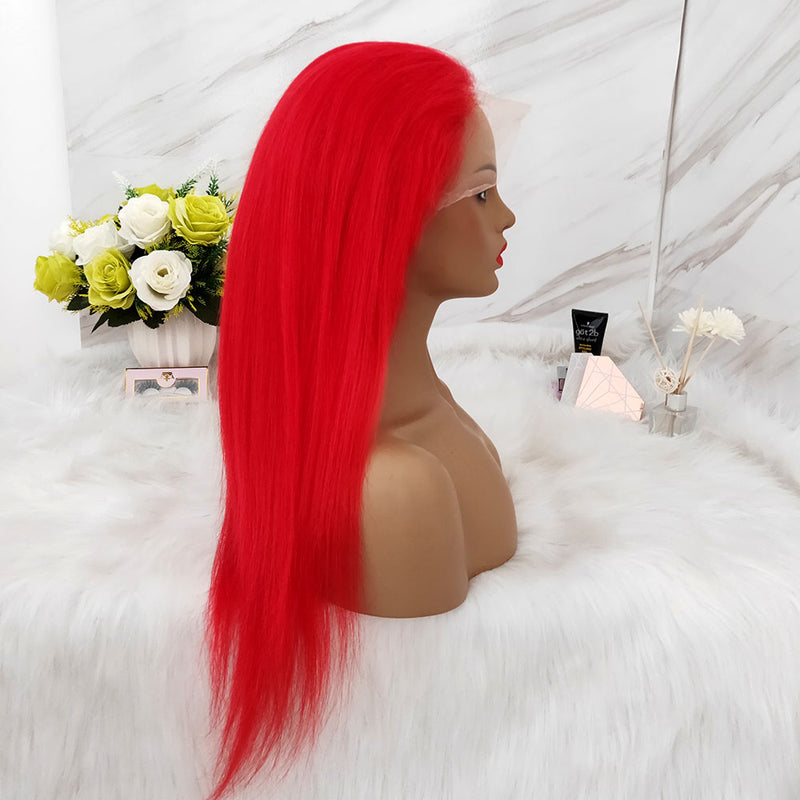 red color straight lace frontal wig 