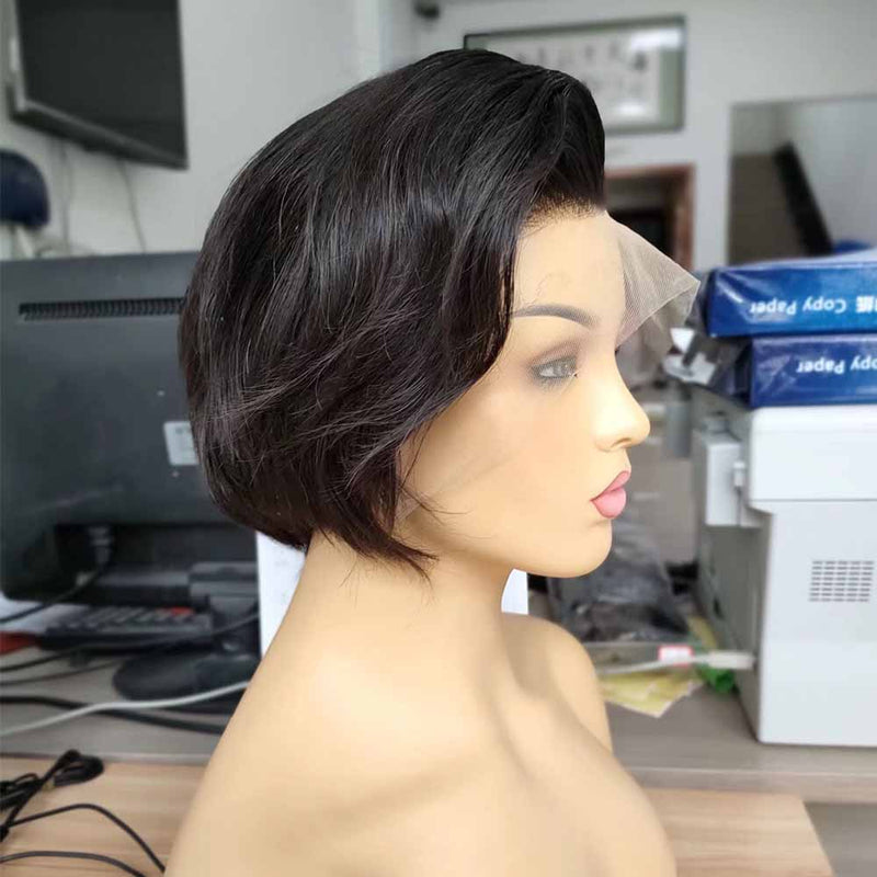 Human Hair Pixie Cut Wig Black Women Lace frontal Pixie Cut Black Wig
