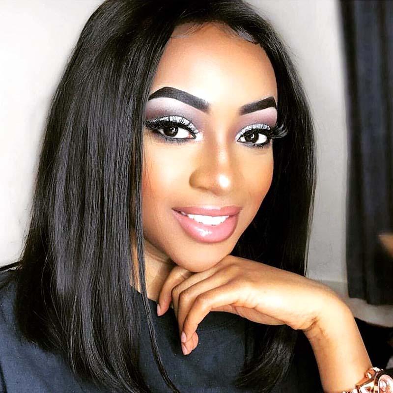 short bob lace front wig human hair black