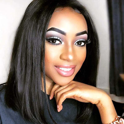 short bob lace front wig human hair black